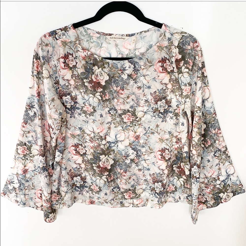 Soft Surroundings Sonnet Floral Bell Sleeve Top View 2